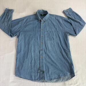 Hunt Club Denim Button Down Shirt Mens L Blue Chambray Pocket Workwear Cotton